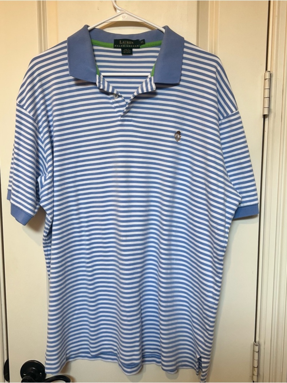 Men’s Lauren Ralph Lauren Blue & White Striped Polo Shirt with Contrast Collar